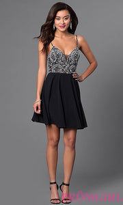 Short Illusion Jeweled-Bodice Homecoming Dress