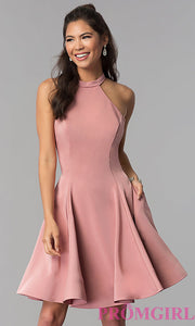 High-Neck Short Homecoming Dress by Dave and Johnny