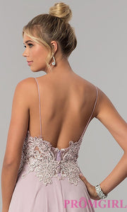 Long V-Neck Open-Back Chiffon Prom Dress by PromGirl